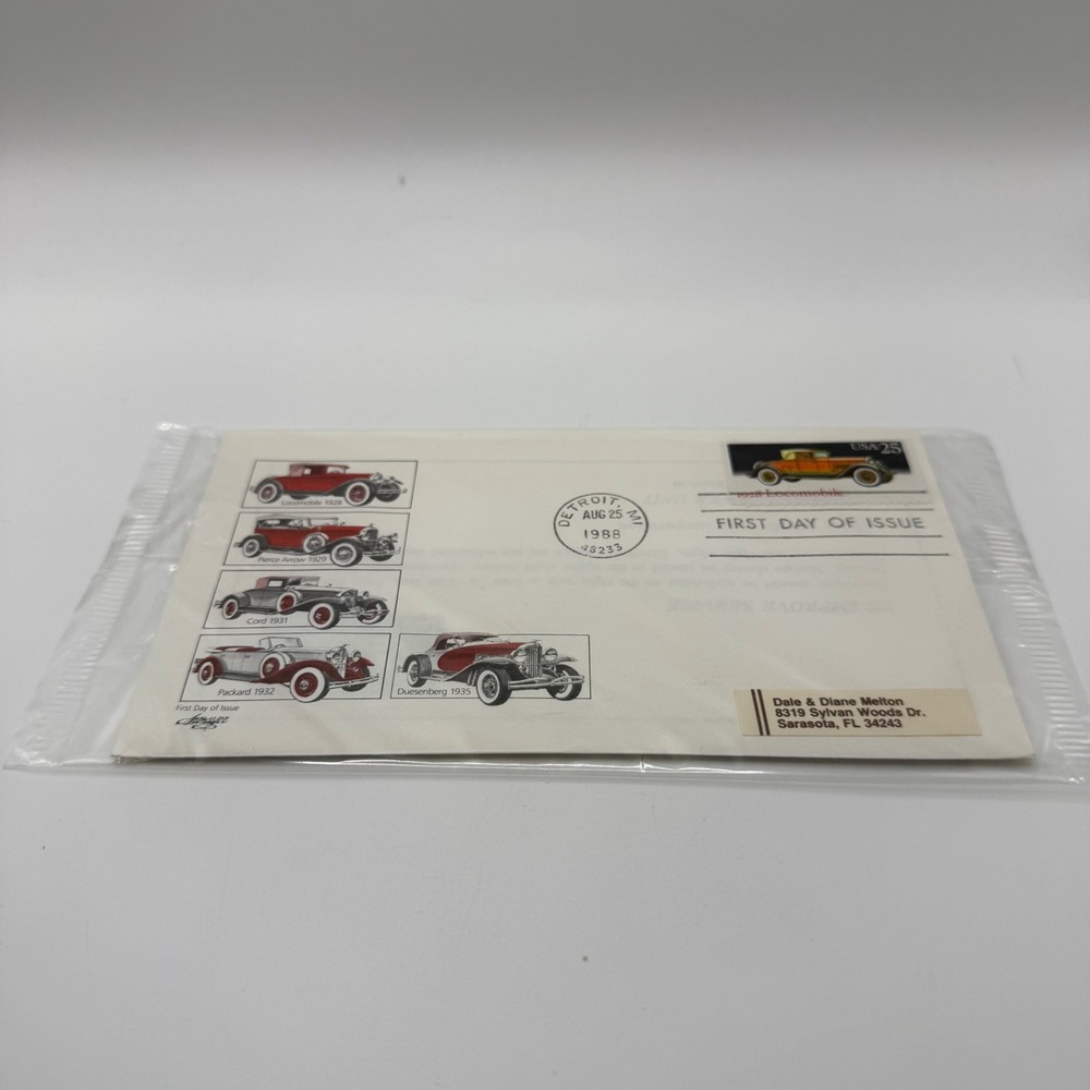 1988 USPS First Day of Issue 1928 Locomobile Classic Cars Detroit MI Postmark